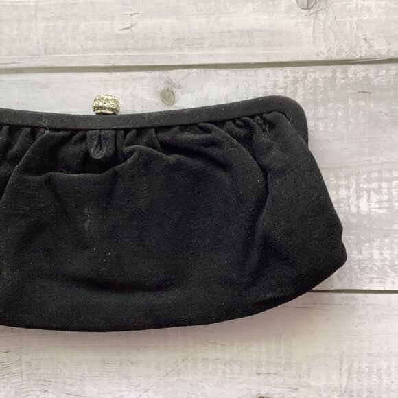 Black Fabric Formal Evening Clutch Purse‎ Bag Rhinestone Snap Closure - Picture 7 of 11